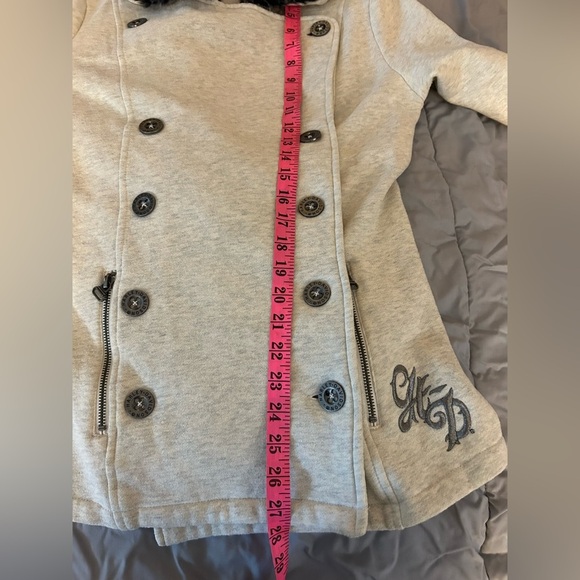 Harley-Davidson Light Beige Pea Coat with Faux Fur Collar - Picture 6 of 9